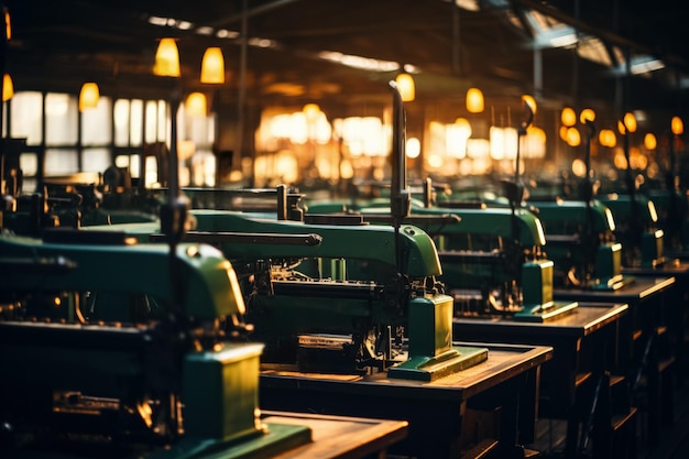 Silhouettes de métiers à tisser industriels tissant des rêves dans une usine de tissu