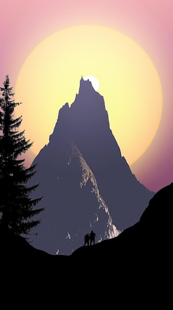 Photo des silhouettes de montagnes marchant vers une montagne majestueuse