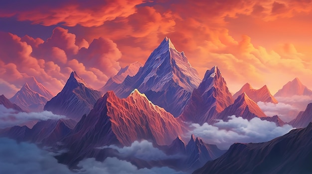 Silhouettes de montagnes de paysage de montagnes réalistes Generative ai