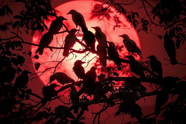 Silhouettes d'oiseaux contre un coucher ou un lever de soleil