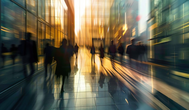 Silhouettes de personnes dans un cadre urbain au coucher du soleil Le concept de mouvement et de vie en ville