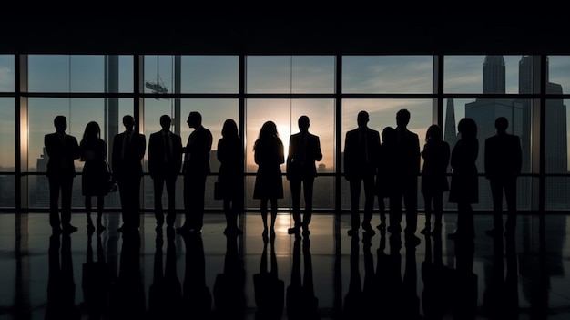 Silhouettes de personnes debout devant une fenêtre