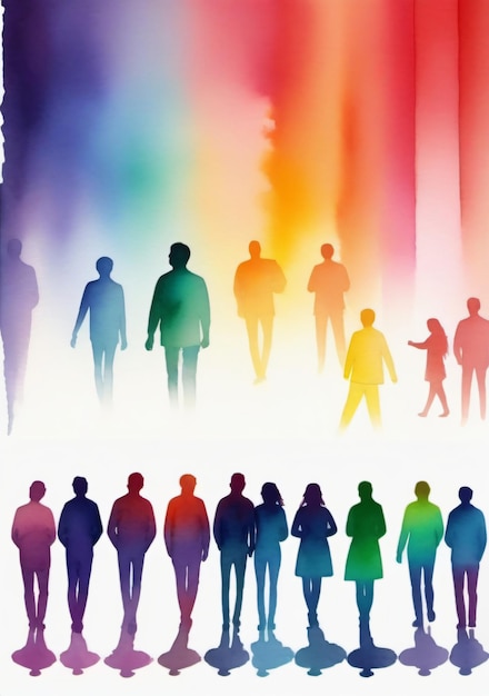 Photo des silhouettes de personnes sur un fond coloré