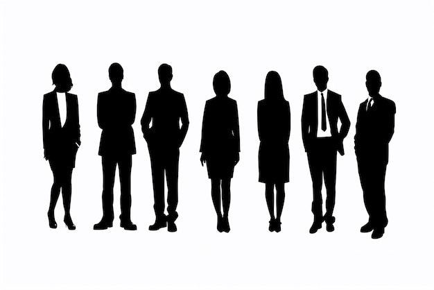 Silhouettes unies en force de professionnels en tenue d'affaires sur un fond blanc