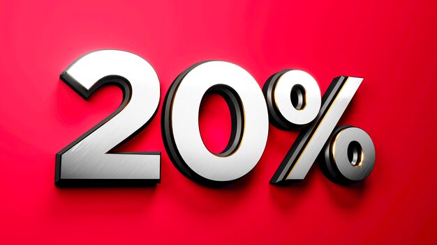 Silver Gold 20 % off Sign on Red Background Offre spéciale Discount Tag Sale 3d illustration