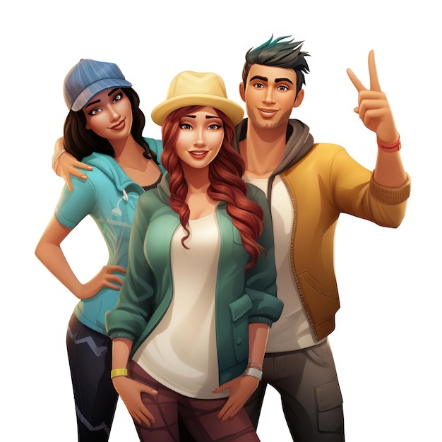 Photo les simmers prennent la pose le quatuor sims 4 capture un selfie mémorable sur une toile vierge