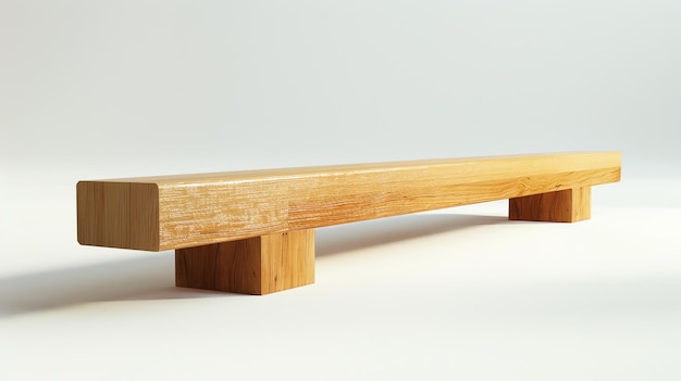 Photo un simple banc en bois est assis dans un vide blanc. le banc est fait d'une seule planche de bois avec deux blocs carrés comme jambes.