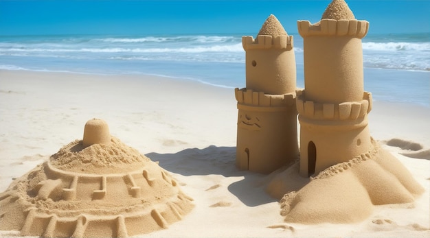un simple château de sable sur la plage par Generative AI