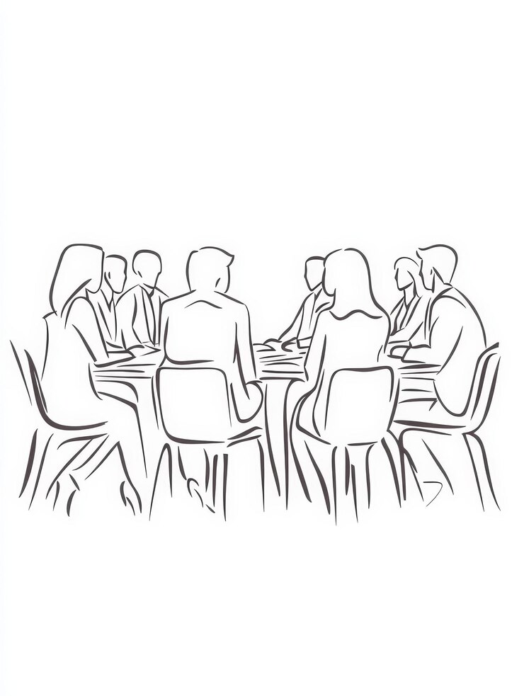 Photo un simple croquis illustrant un groupe de professionnels d'affaires engagés dans une réunion autour d'une ta
