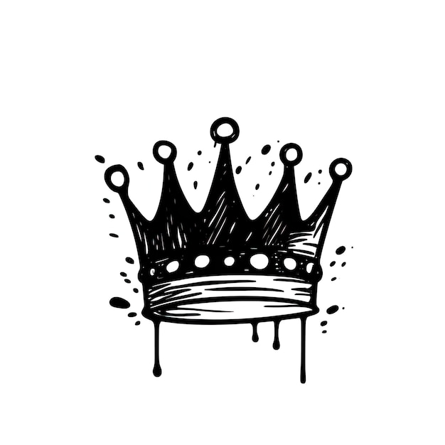 un simple dessin en noir et blanc d'une couronne dans le style d'un dessin animé capricieux