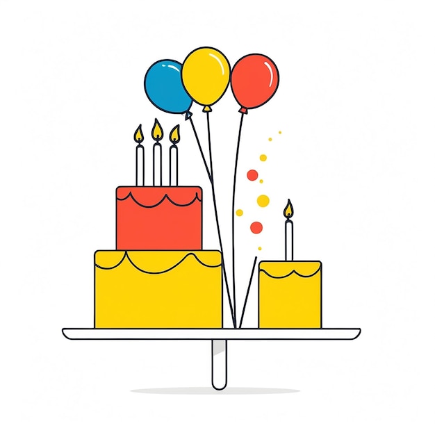 Une simple image d'éléments décoratifs de cartes d'anniversaire avec gâteau