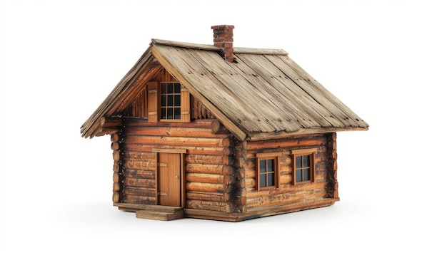 une simple maison en bois isolée sur un fond blanc