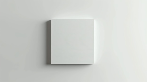 Un simple rendu 3D d'une boîte blanche sur un fond blanc La boîte est face au spectateur et est légèrement surélevée au-dessus de la surface