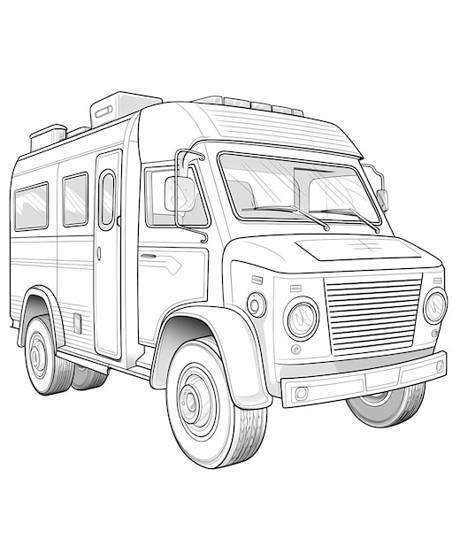 Simple Sauve le plaisir de coloriage d'ambulance de dessin animé sans ombrage