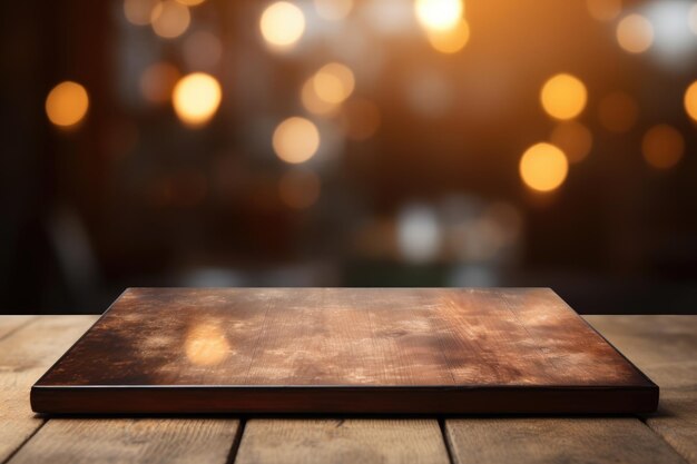 Une simple table en bois avec un fond flou, une touche rustique.