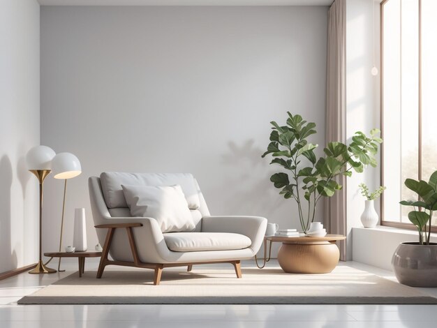 Simplicité dans le style intérieur minimaliste moderne mettant en évidence un fauteuil comme point focal