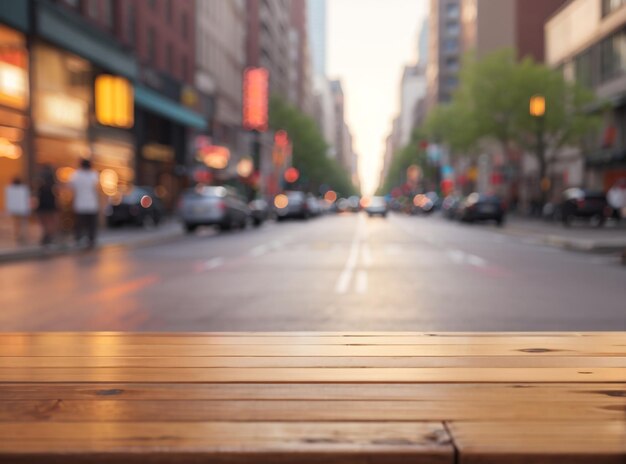 La simplicité sereine Le dessus de table en bois vide avec un arrière-plan subtilement flou