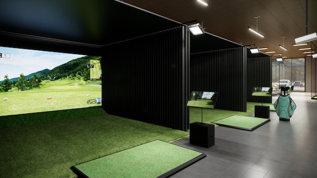 Photo simulateur de golf en intérieur rendu 3d