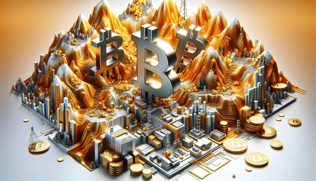 Photo simulation minière de bitcoin en 3d la ruée vers l'or numérique images abstraites d'une nouvelle ère après la réduction de moitié