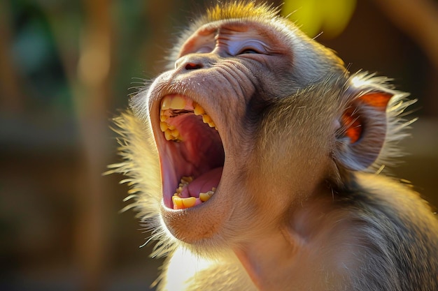 Photo un singe avec la bouche grande ouverte.