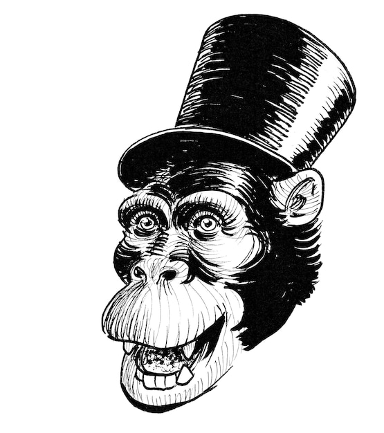 Un singe avec un chapeau haut de forme et un chapeau haut de forme