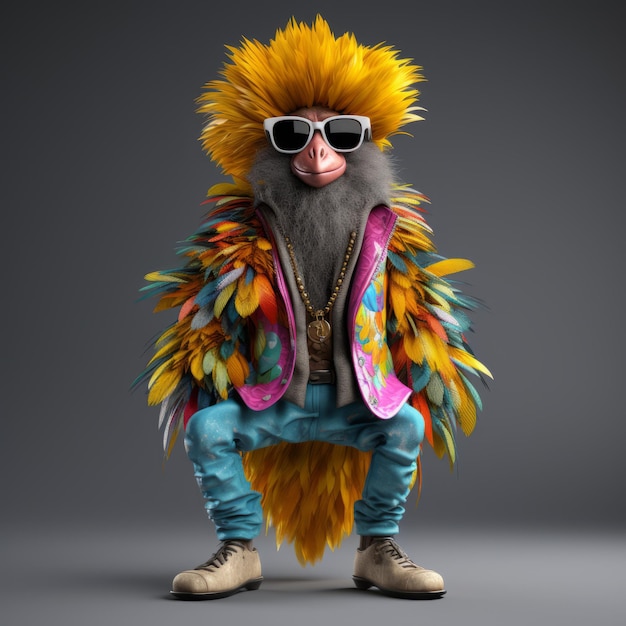 Un singe coloré dans une mode à thème aérien Portrait de studio 3D