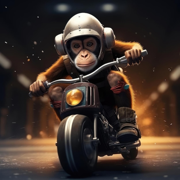 Singe conduisant une moto