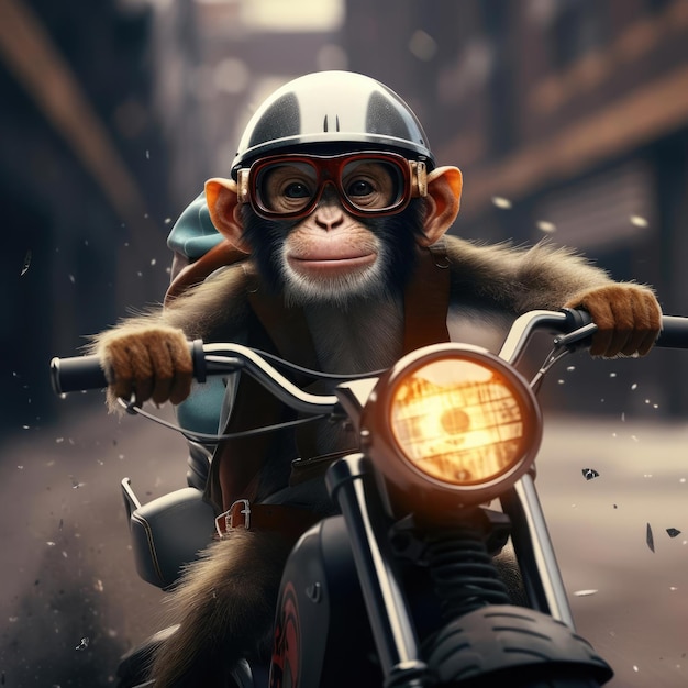 Singe conduisant une moto