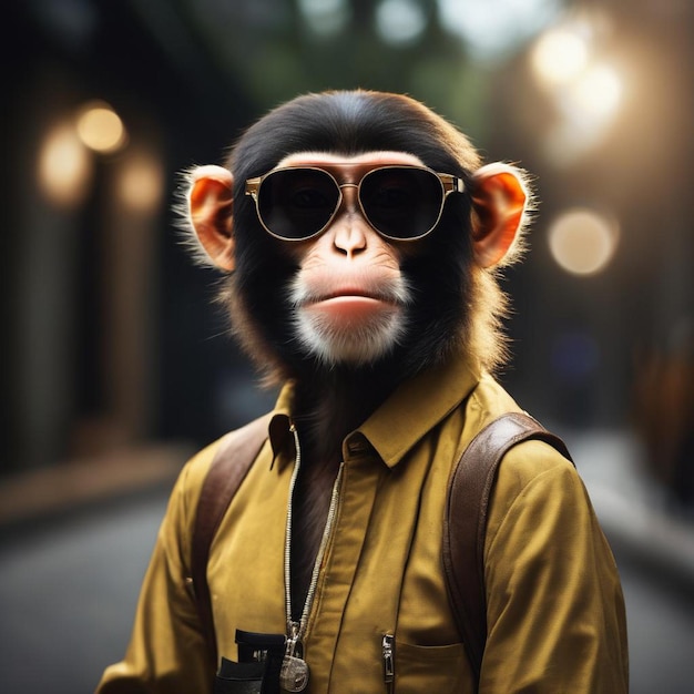 Un singe cool avec des lunettes de soleil et une veste jaune