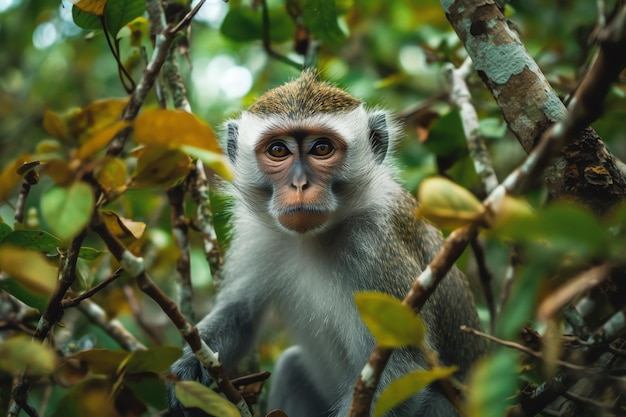 Un singe dans un arbre aux feuilles vertes