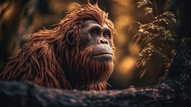 Un singe dans un arbre avec un fond doré