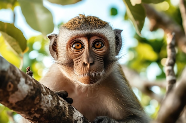 Un singe dans un arbre en regardant la caméra