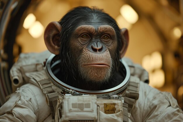 Un singe dans un casque d'astronaute Concept de la journée de la cosmonautique