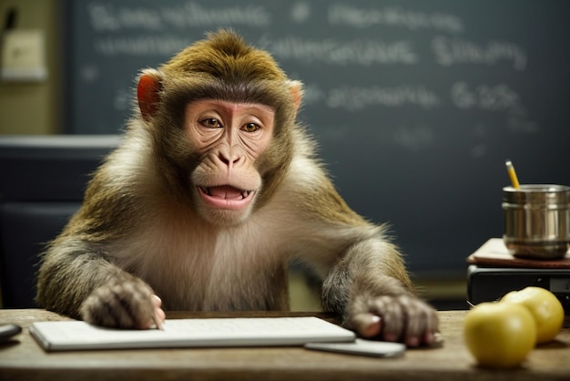 Photo un singe dans une salle de classe