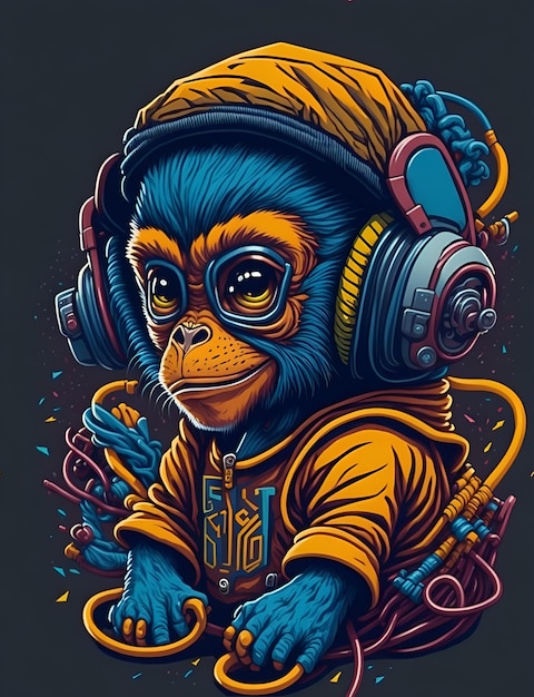 Un singe de dessin animé avec un casque et un casque.