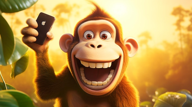 un singe drôle avec un téléphone portable