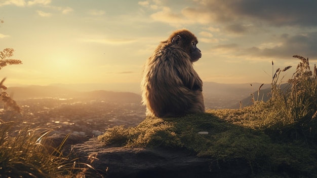 Photo le singe est assis sur l'arbre ai image générative