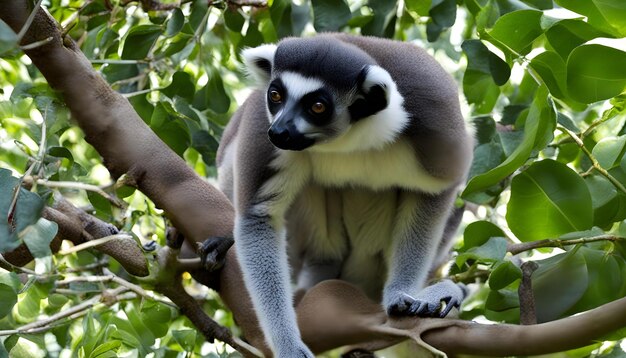 Photo un singe est assis sur une branche d'arbre dans une forêt