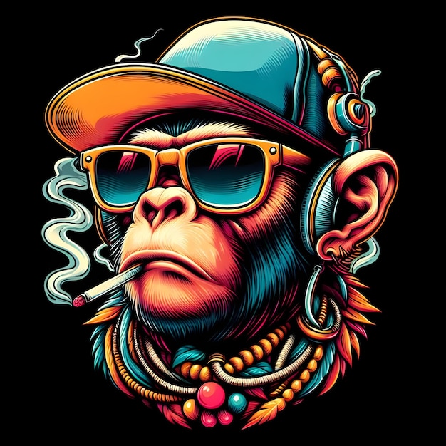 Photo un singe hip-hop avec des lunettes de soleil