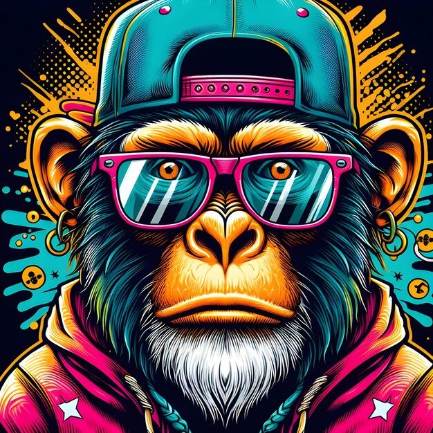 Photo un singe hip-hop avec des lunettes de soleil