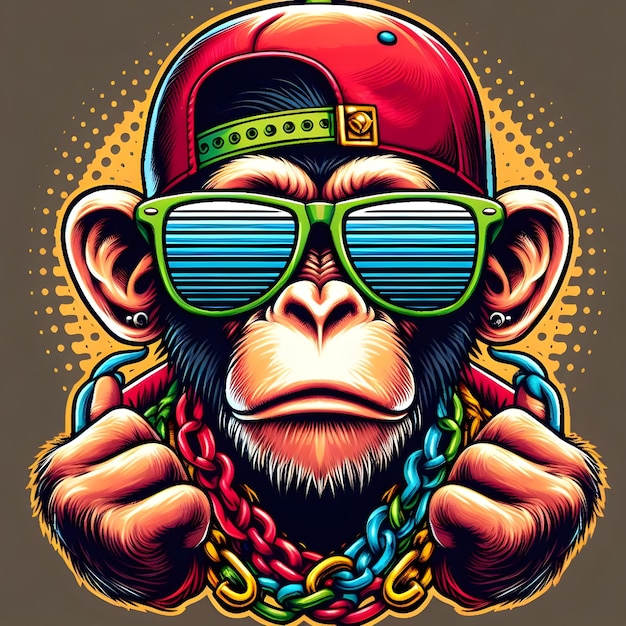 Photo un singe hip-hop avec des lunettes de soleil