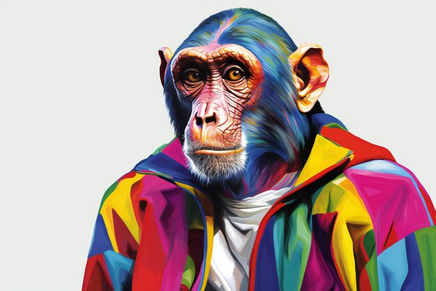 Un singe en imperméable coloré sur un fond blanc Illustration