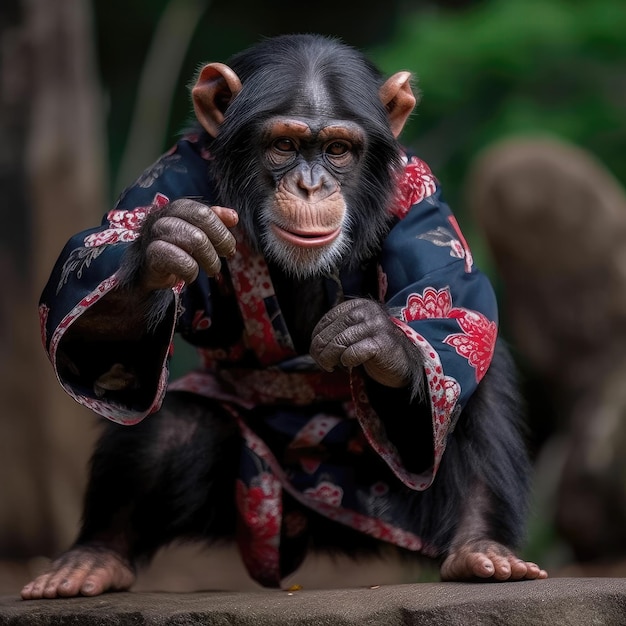 Singe en kimono AI générative