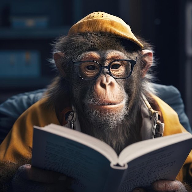 singe en lisant un livre