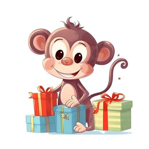 Singe mignon avec cadeaux Illustration vectorielle de dessin animé isolée sur fond blanc