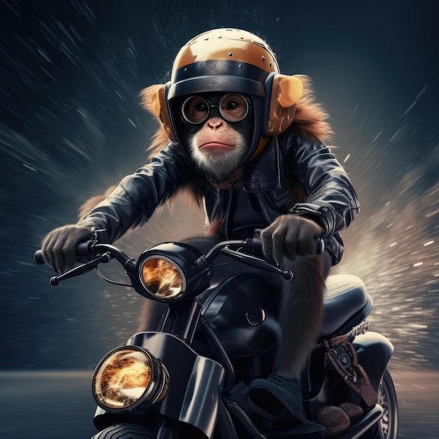 Un singe sur une moto.