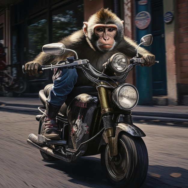 Photo un singe sur une moto.