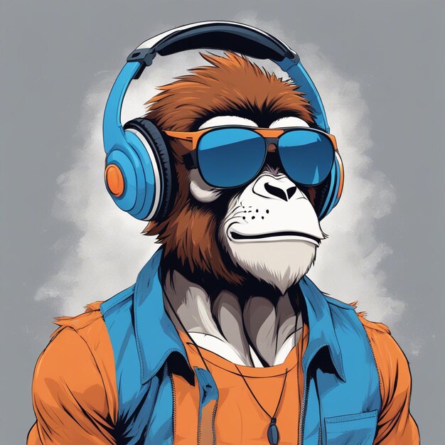 Un singe musclé portant un casque avec un t-shirt orange