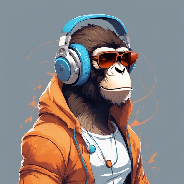 Un singe musclé portant un casque avec un t-shirt orange