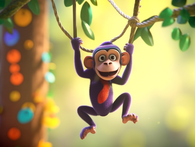 Un singe pendu à un arbre